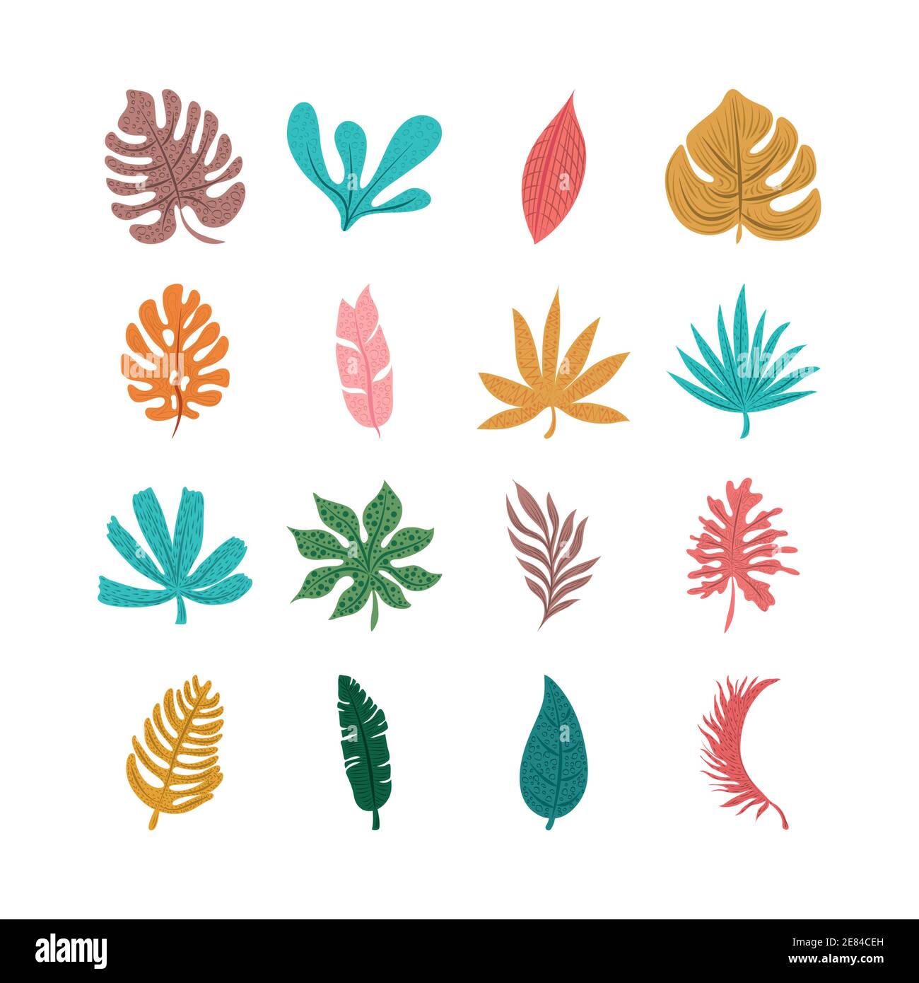 tropical leaf foliage greenery plants icon set flat design vector ...