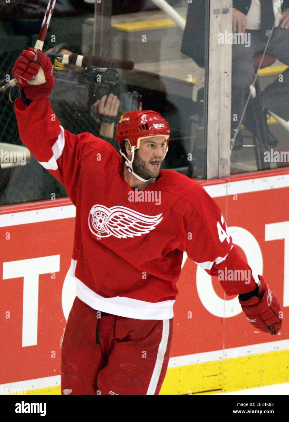 Detroit Red Wings Center Donald Maclean Celebrates After Scoring A Goal Against The Edmonton Oilers During