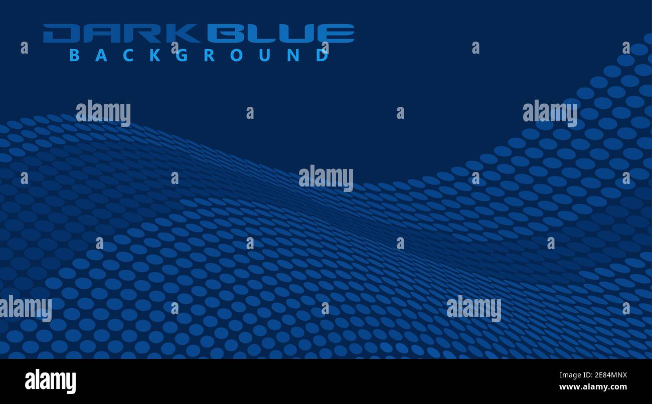 Abstract dark blue dotted background with wave. Vector graphic pattern with halftone effect Stock Vector