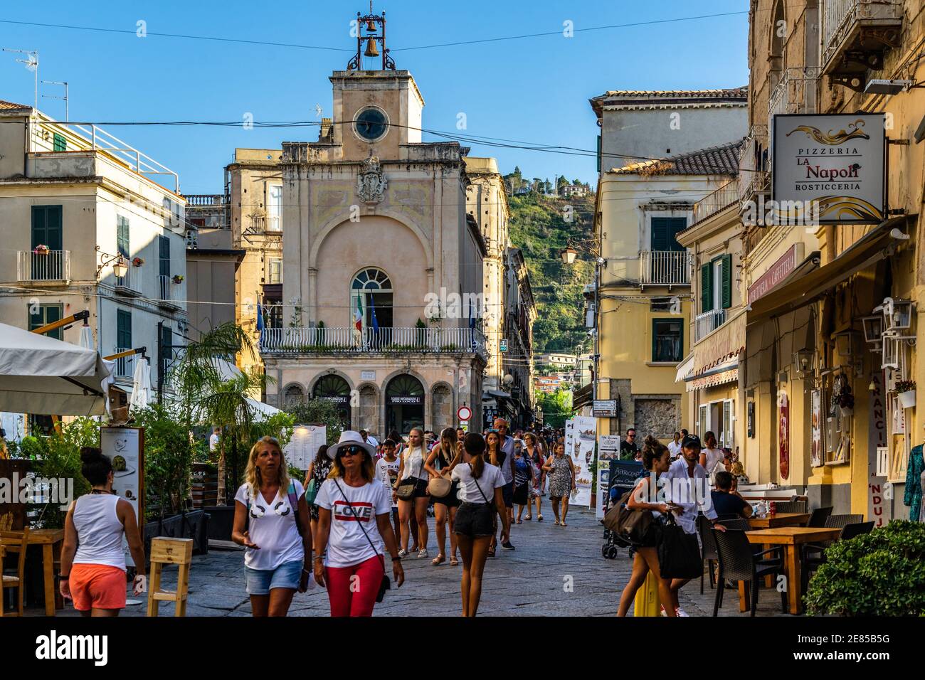 Tropea, Calabria Italy – Aug. 2020: Crowd of tourists strolling in the main street of Tropea (Corso Vittorio Emanuele) during summer season Stock Photo