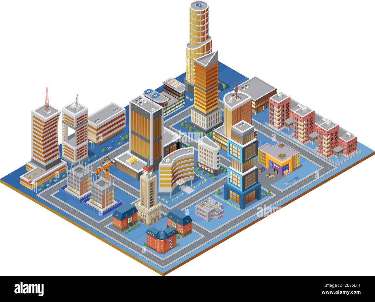 Isometric building set with skyscrapers towers modern and historic