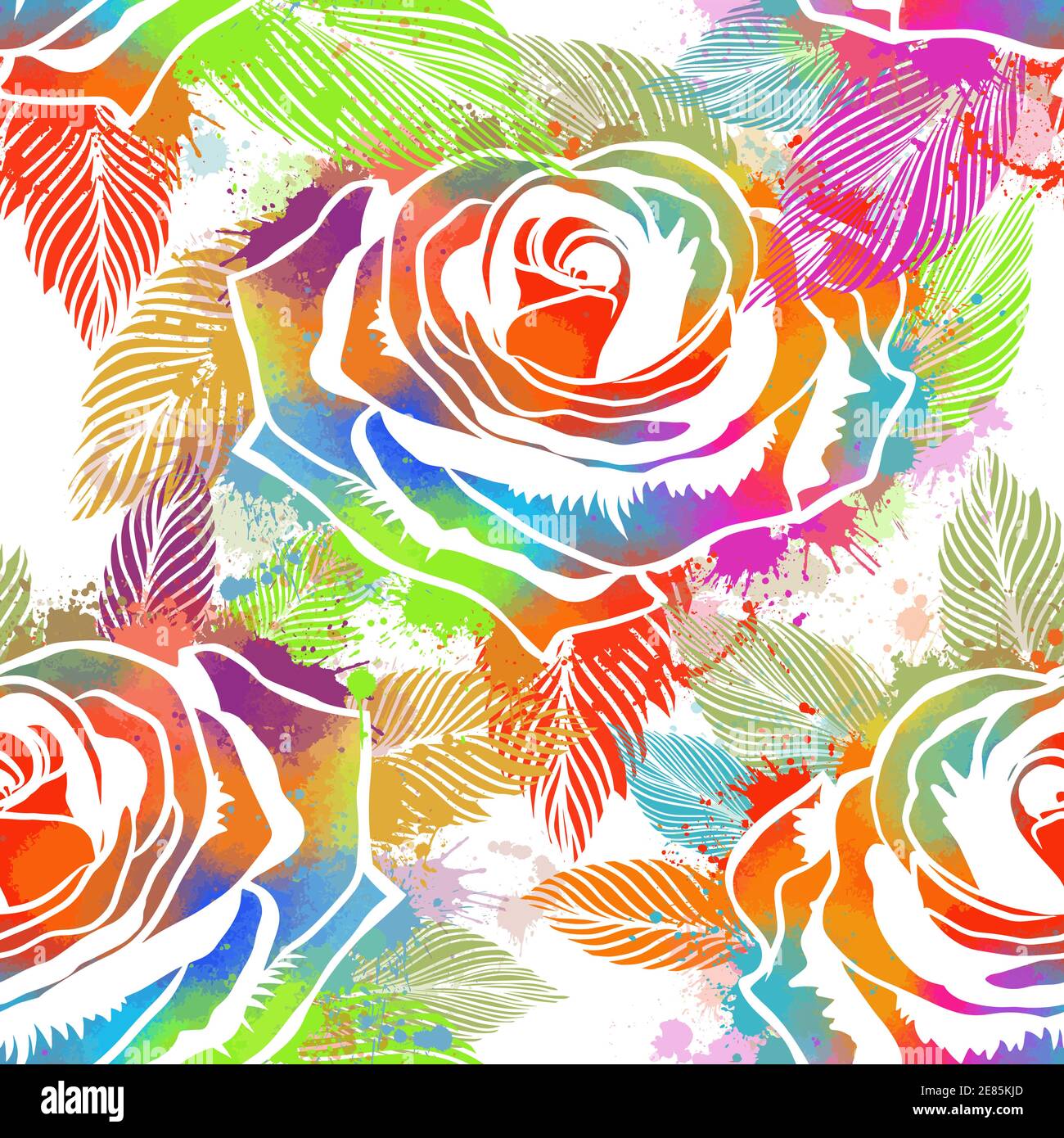 Abstract seamless lilac vector texture with bright drawing roses Stock Vector