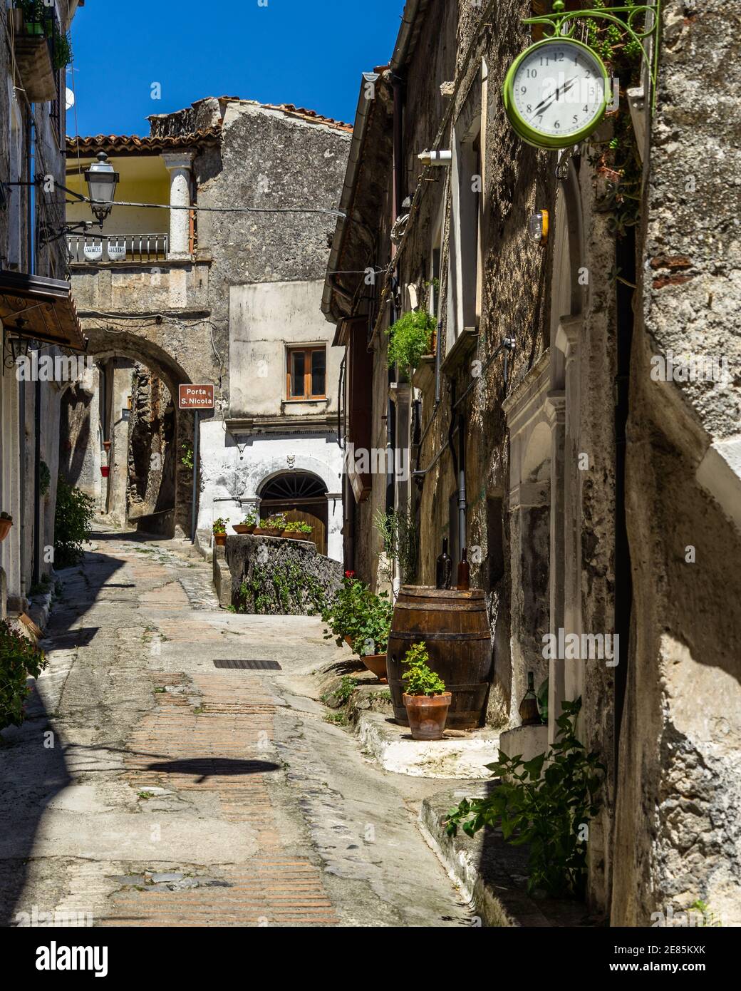 Typical narrow street in Morano Calabro, one of the best-preserved medieval villages of Calabria region, Italy Stock Photo