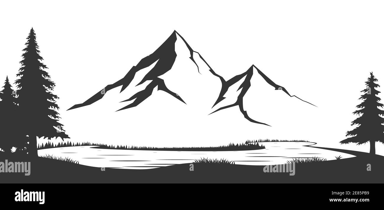 Mountains vector.Mountain range silhouette isolated vector illustration. Mountains silhouette