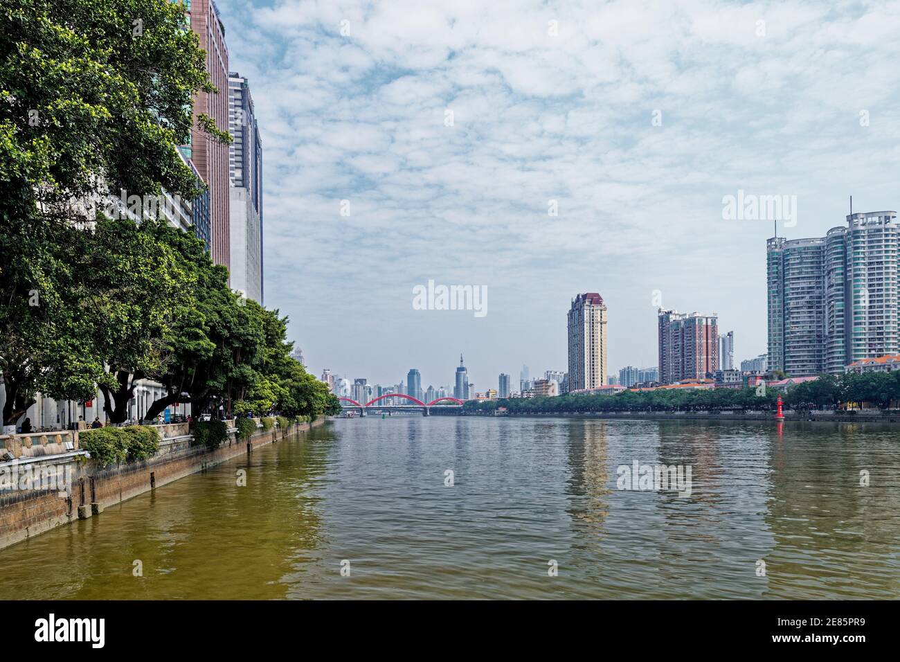 urban landscape in guangzhou riverside day reflections of skyscrapers ...