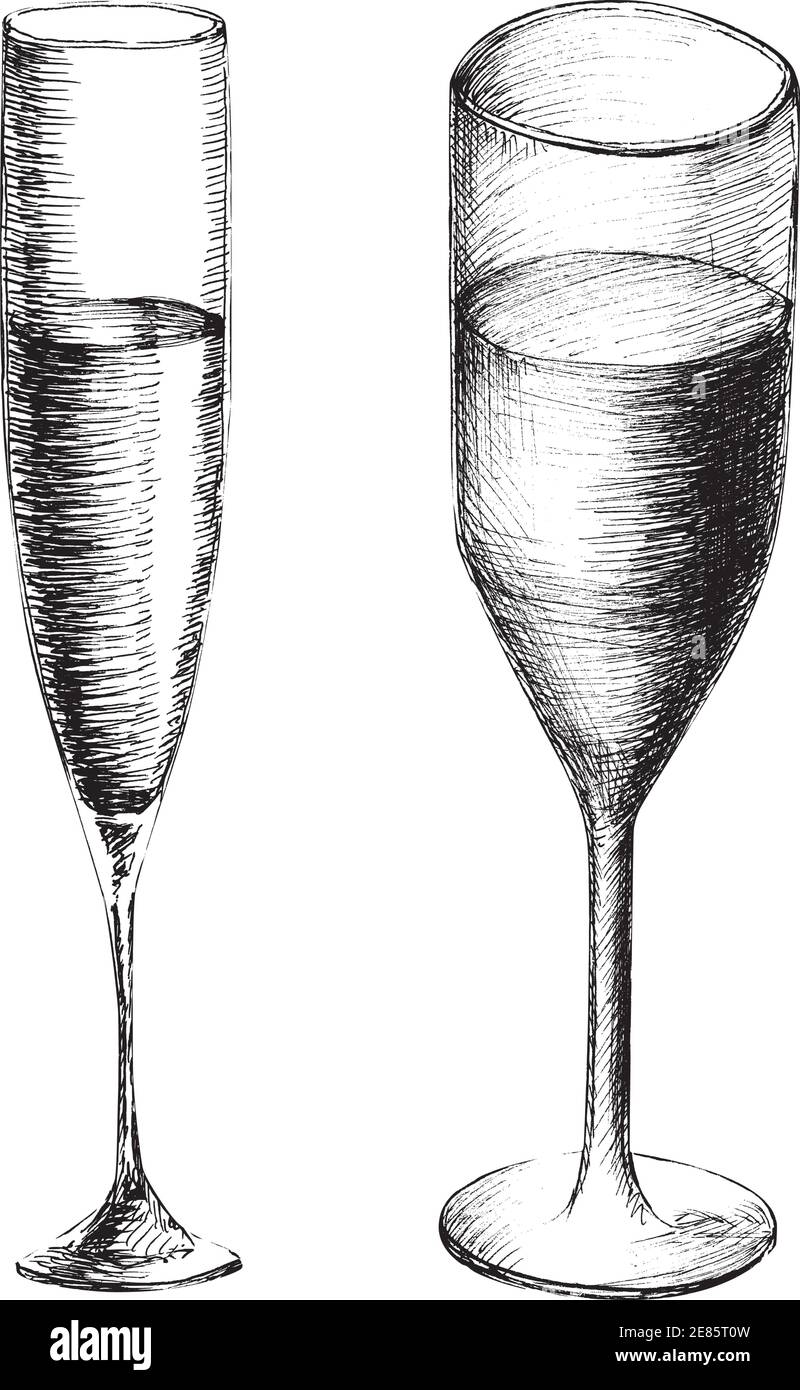 Vector monochrome sketch style illustration of two hand drawn glasses