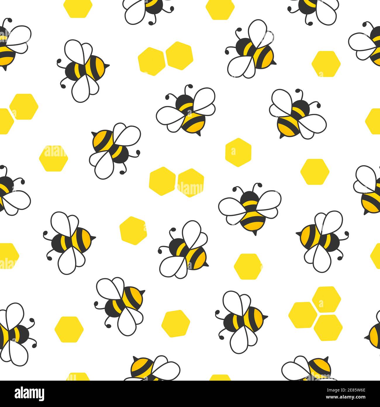 Bee seamless pattern. Vector cartoon black and yellow bees isolated on