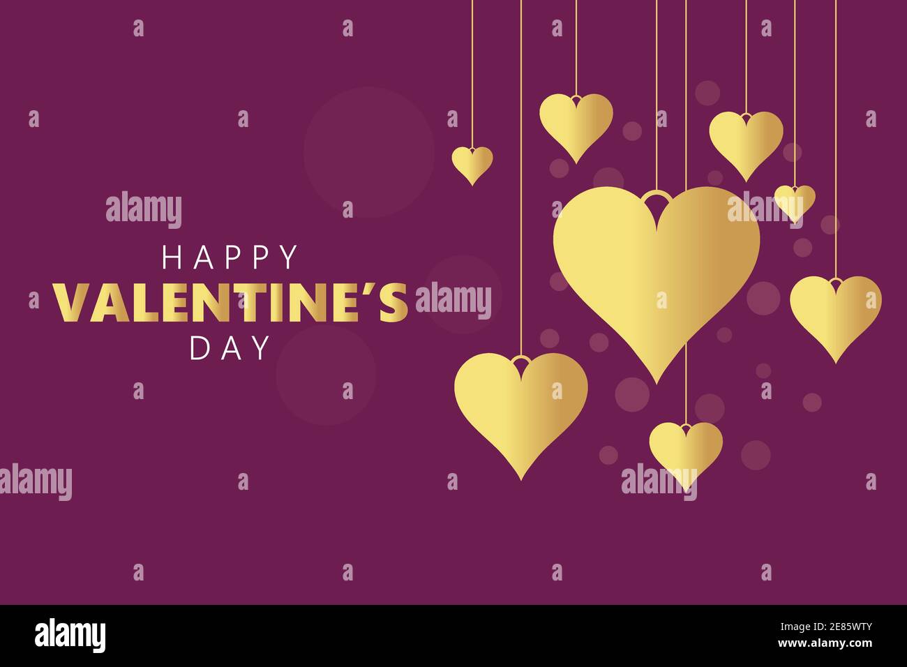 Valentines Day holiday template with golden hanging hearts and copy ...