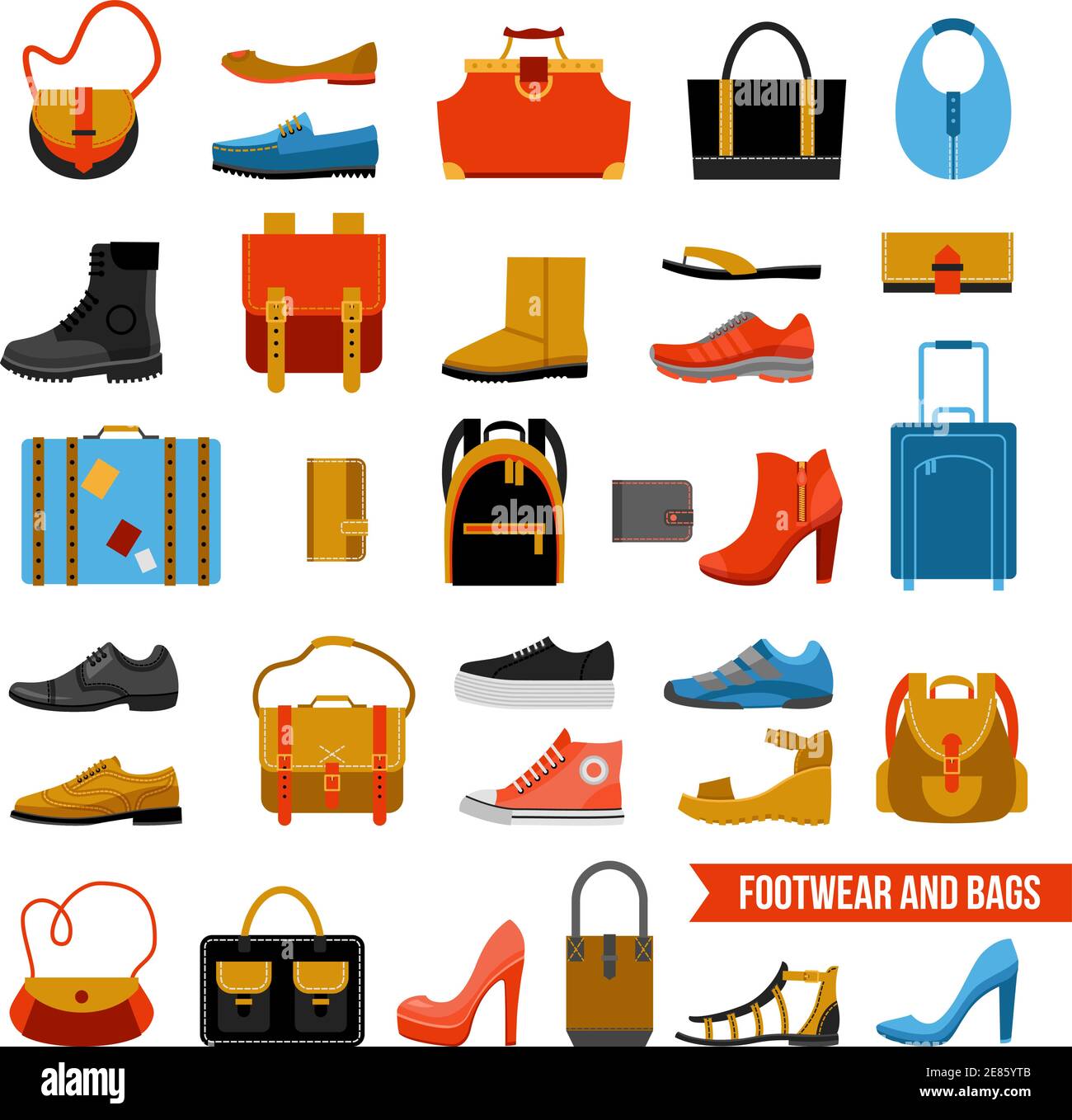 Flat colored collection of fashion accessories with man and woman