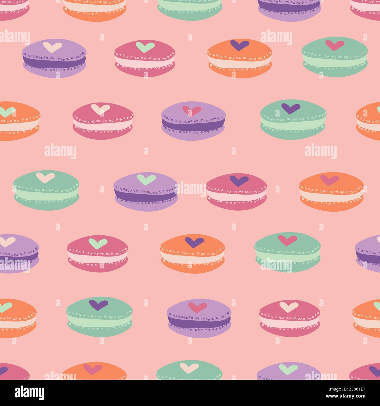 Cute pastel macarons with hearts vector pattern Stock Vector Image & Art Alamy