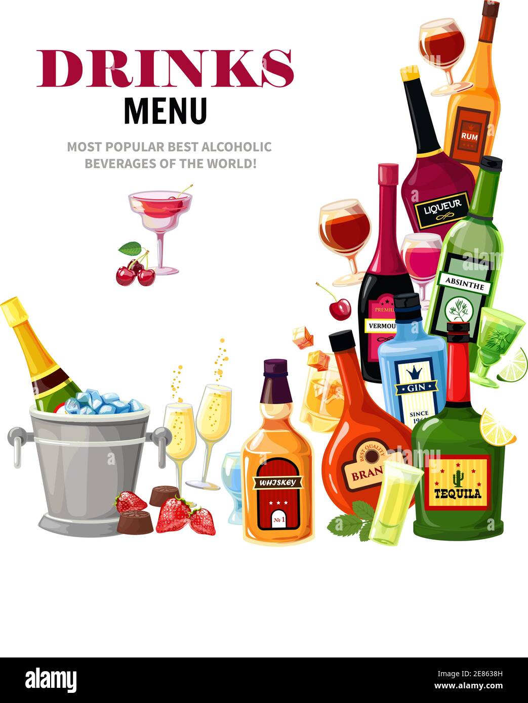Alcoholic beverages colorful composition for restaurant bar drinks menu