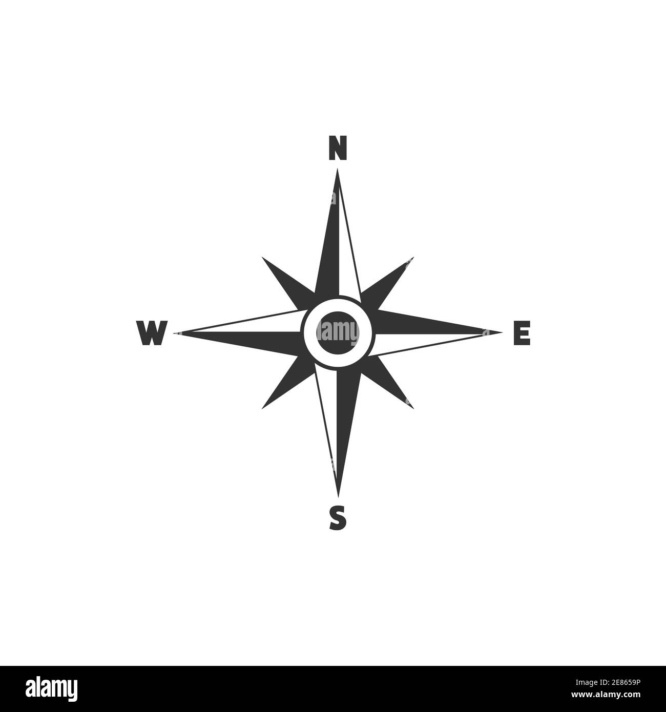 Compass icon with North, South, East and West indicated. Navigation symbol vector illustration isolated on white Stock Vector