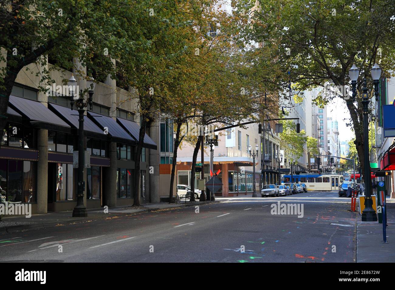 The streets of Portland, Oregon SW Alder street in downtown Stock