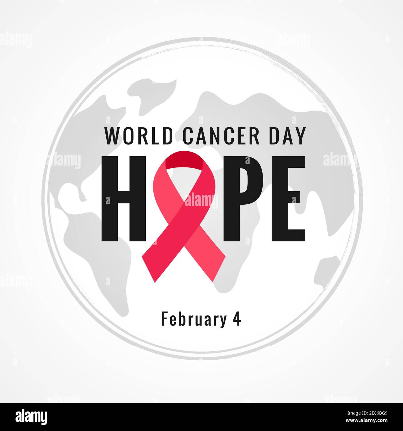 World Cancer Day, Hope lettering concept banner. Vector text illustration for February 4 of World Cancer day with ribbon and text on globe Stock Vector