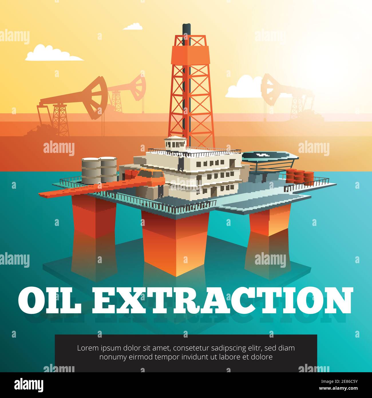 Offshore platform oil rig to drill wells extract and process oil and