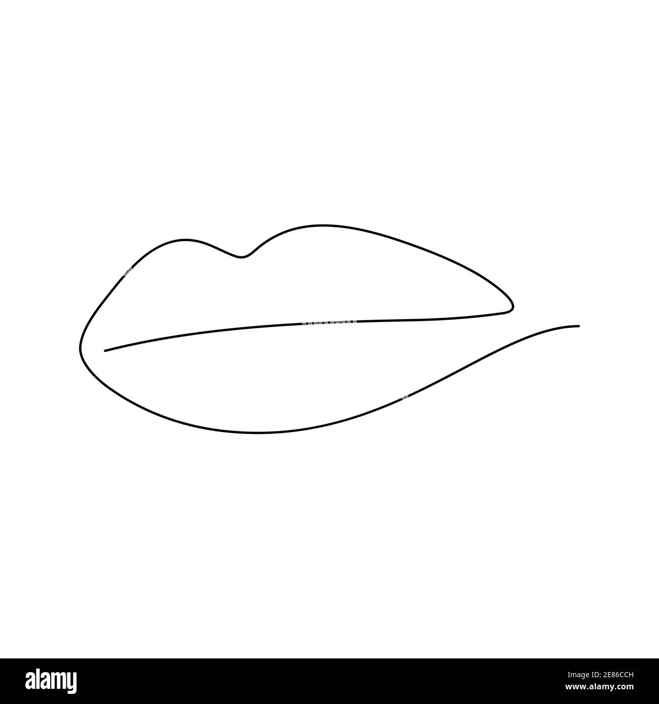 Continuous one line art female lips icon. Vector illustration isolated on white Stock Vector