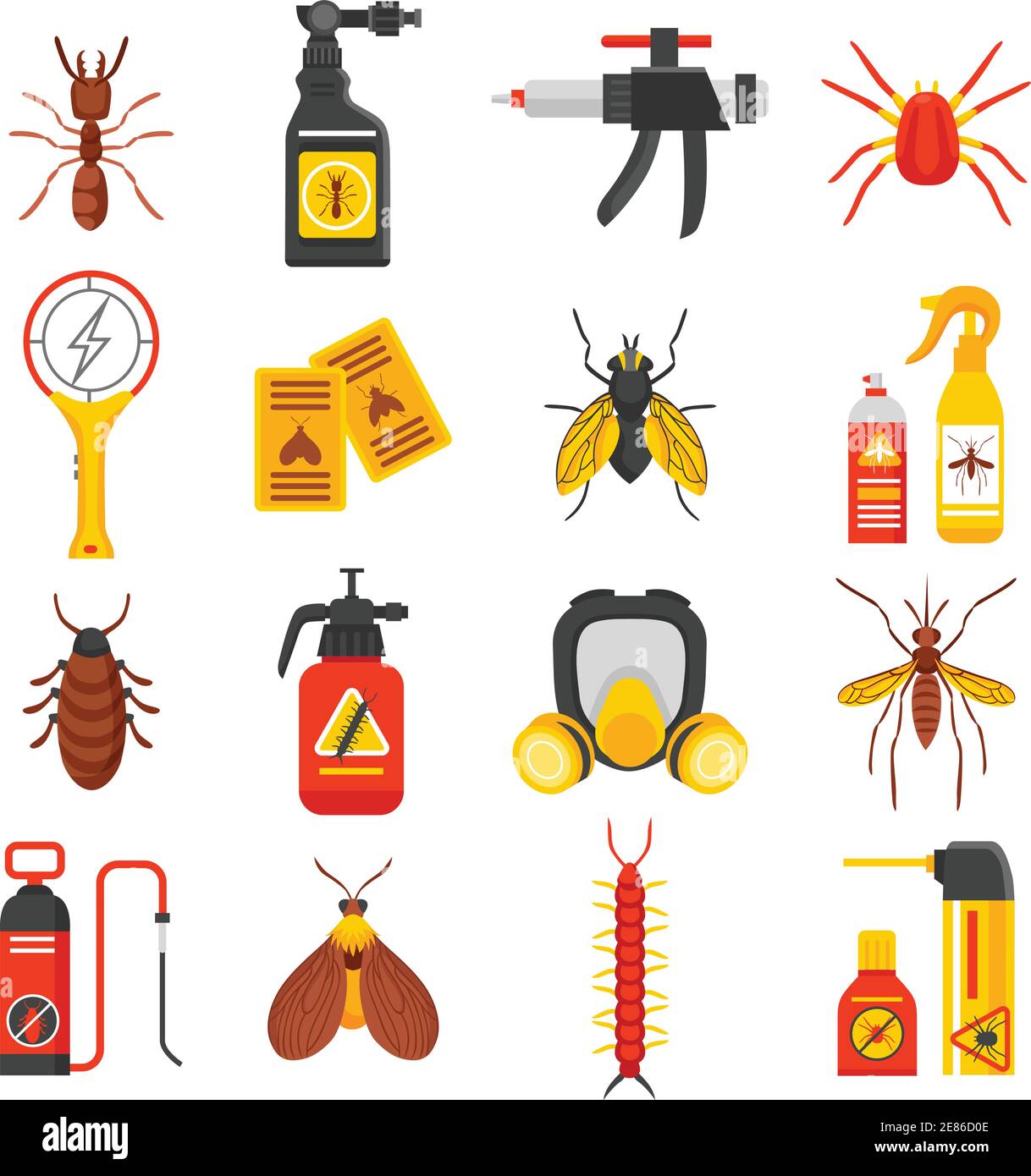 Pest control flat icons set with tick ant mosquito fly cockroach repellent and insecticide isolated vector illustration Stock Vector