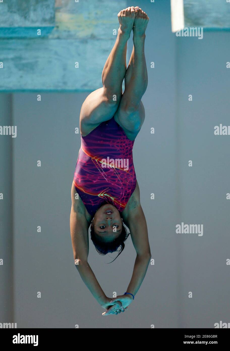 Mexico's Arantxa Chavez competes in the women's 3m springboard final at
