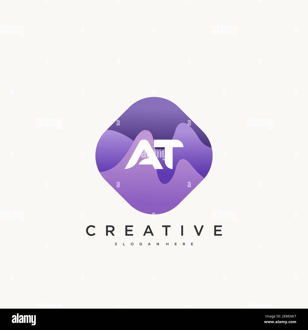 AT Initial Letter logo icon design template elements with wave colorful art Stock Vector