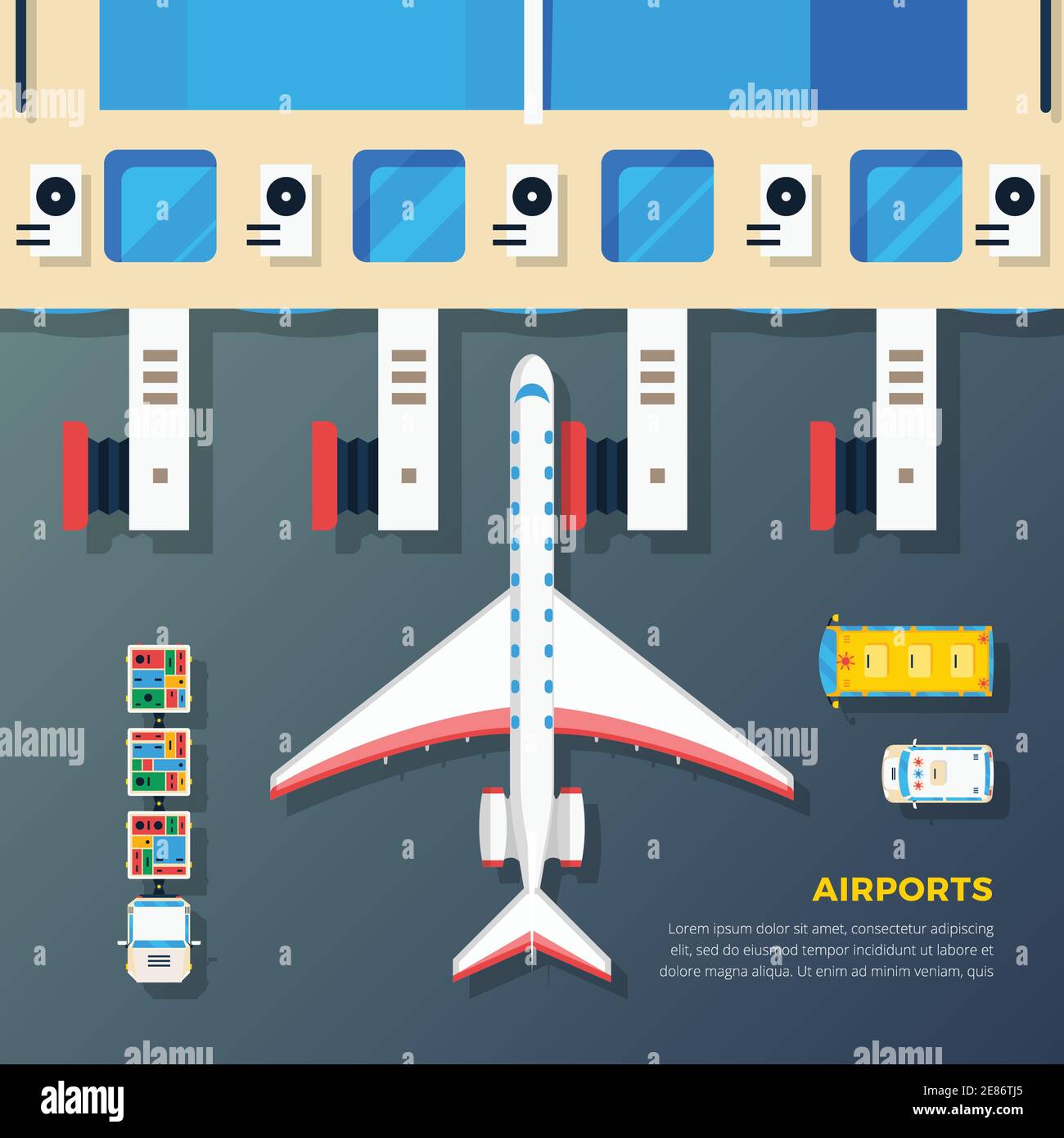 Airport apron planes airfield area with aircraft at jet bridge and