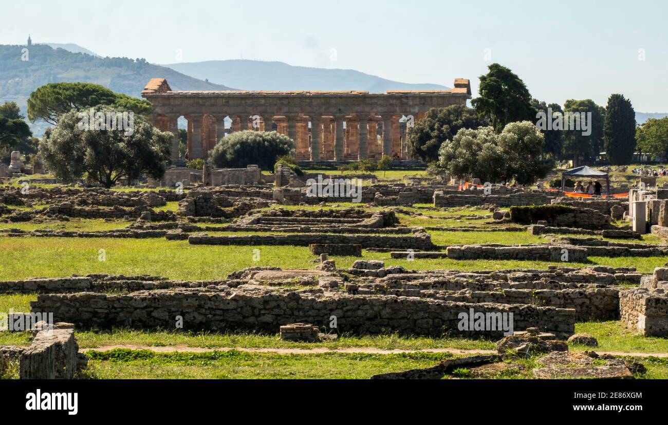 Second Temple of Hera at Paestum, Italy, built about 450 BC. Stock Photo