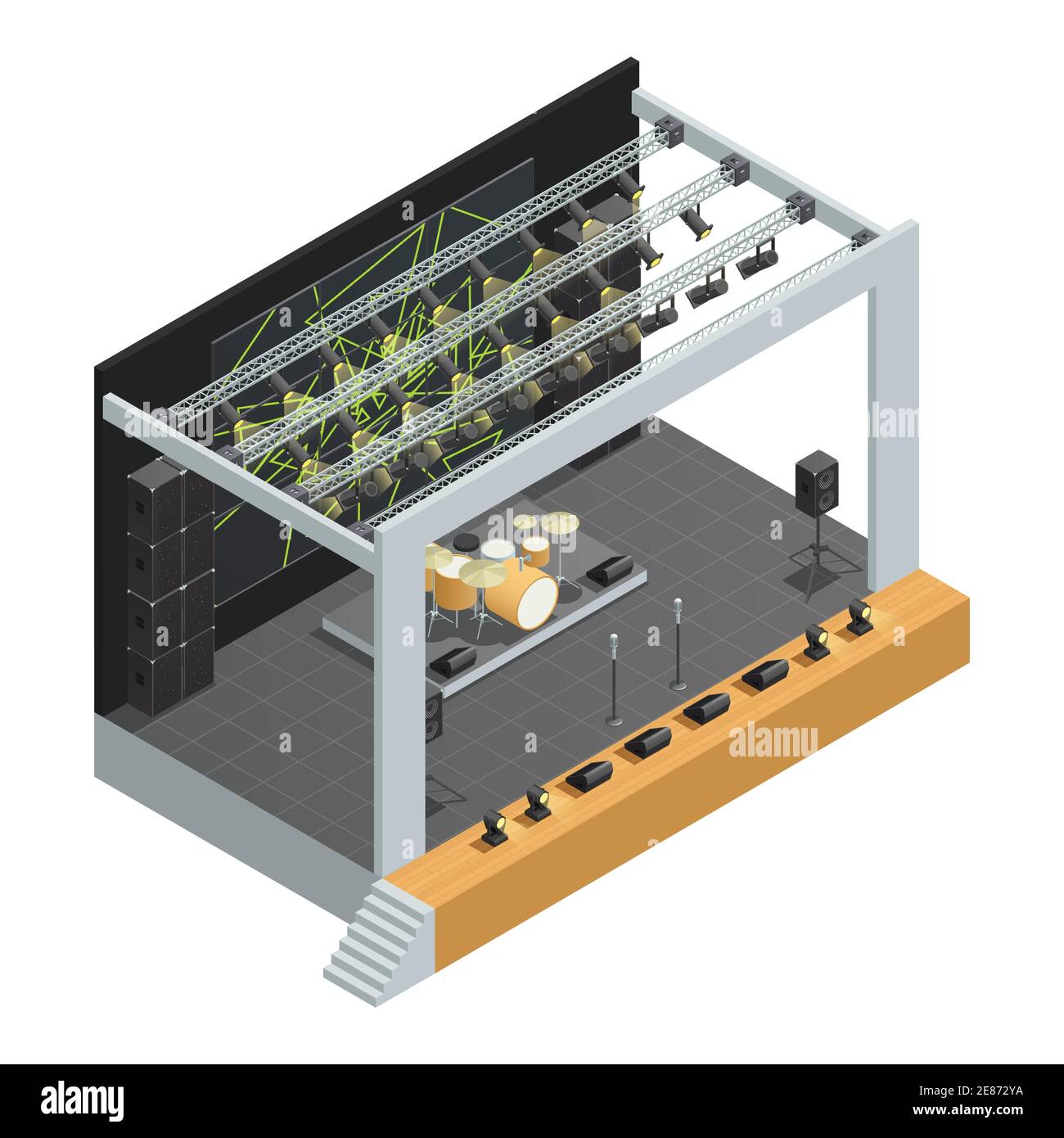 Concert stage isometric poster construction with microphones different ...