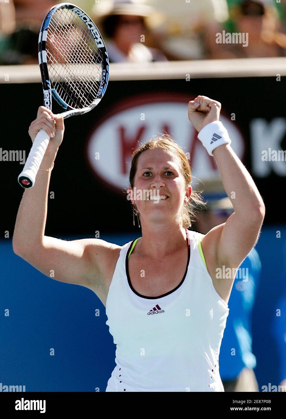 Sweden's Sofia Arvidsson celebrates her victory over France's Marion  Bartoli at the Australian Open tennis tournament in Melbourne, January 15,  2008. REUTERS/Mick Tsikas (AUSTRALIA Stock Photo - Alamy