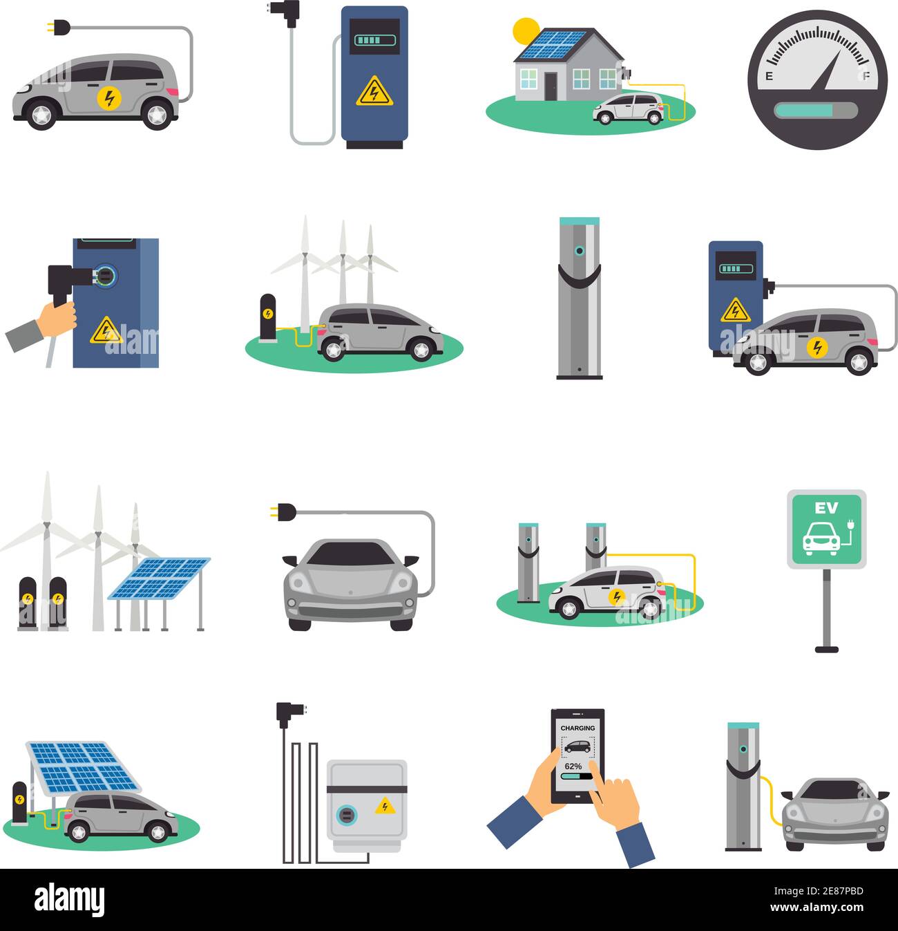 Electric car charging public network service stations and individual recharging points flat