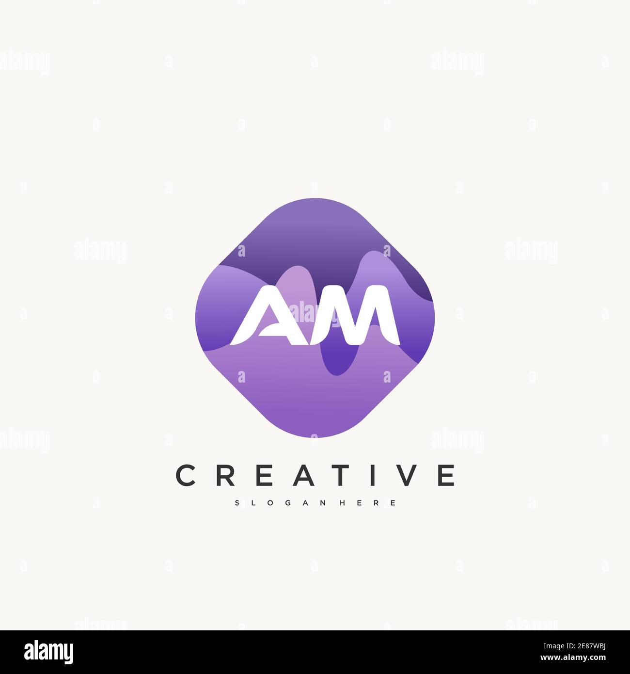 AM Initial Letter logo icon design template elements with wave colorful art Stock Vector