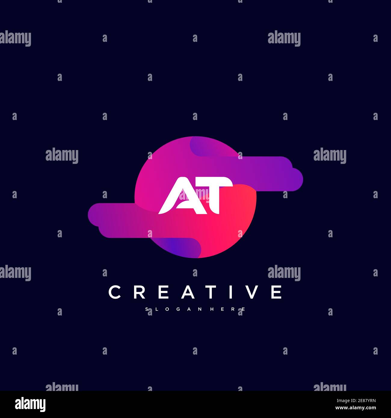 AT Initial Letter logo icon design template elements with wave colorful art Stock Vector
