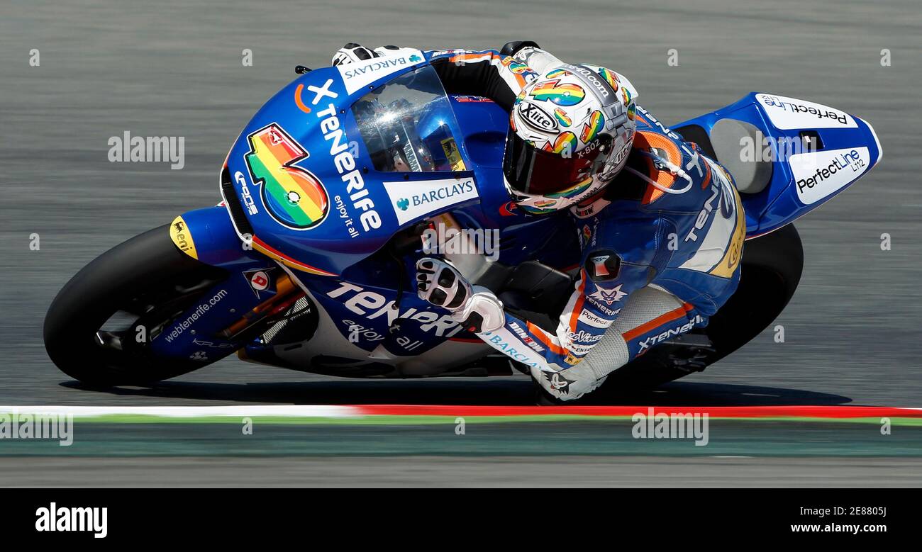 Moto2 rider Sergio Gadea of Spain takes a curve during first free practice  at the Catalunya