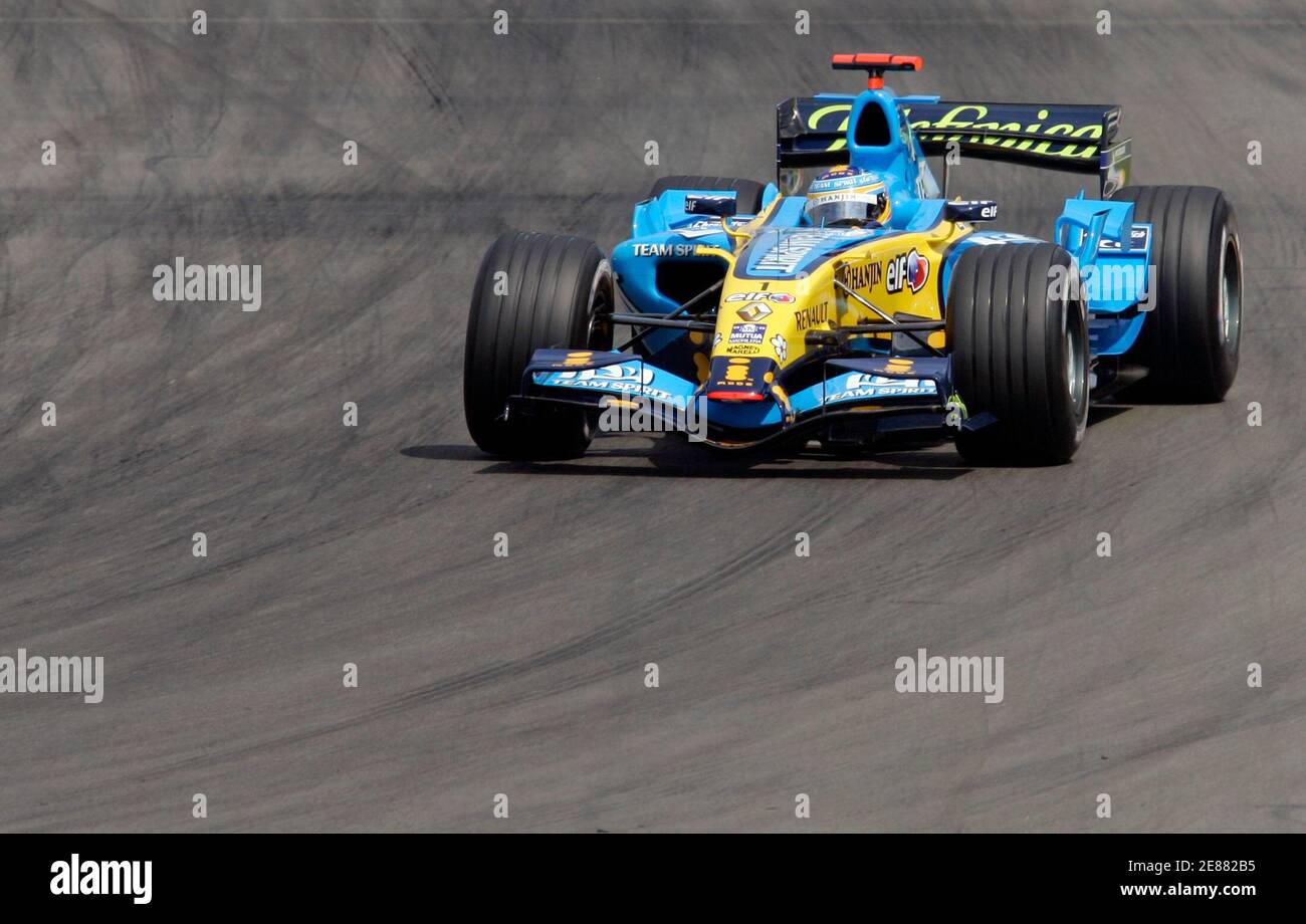 Renault's F1 world champion Fernando Alonso of Spain drives his car during  the European Formula One