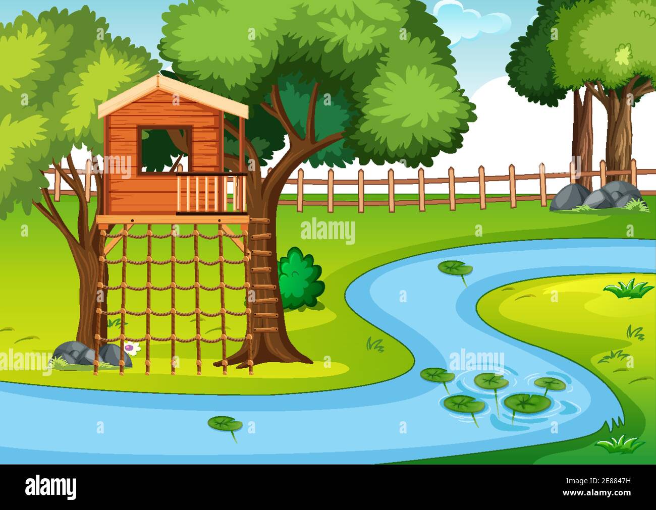 Tree house in the park scene illustration Stock Vector Image & Art - Alamy