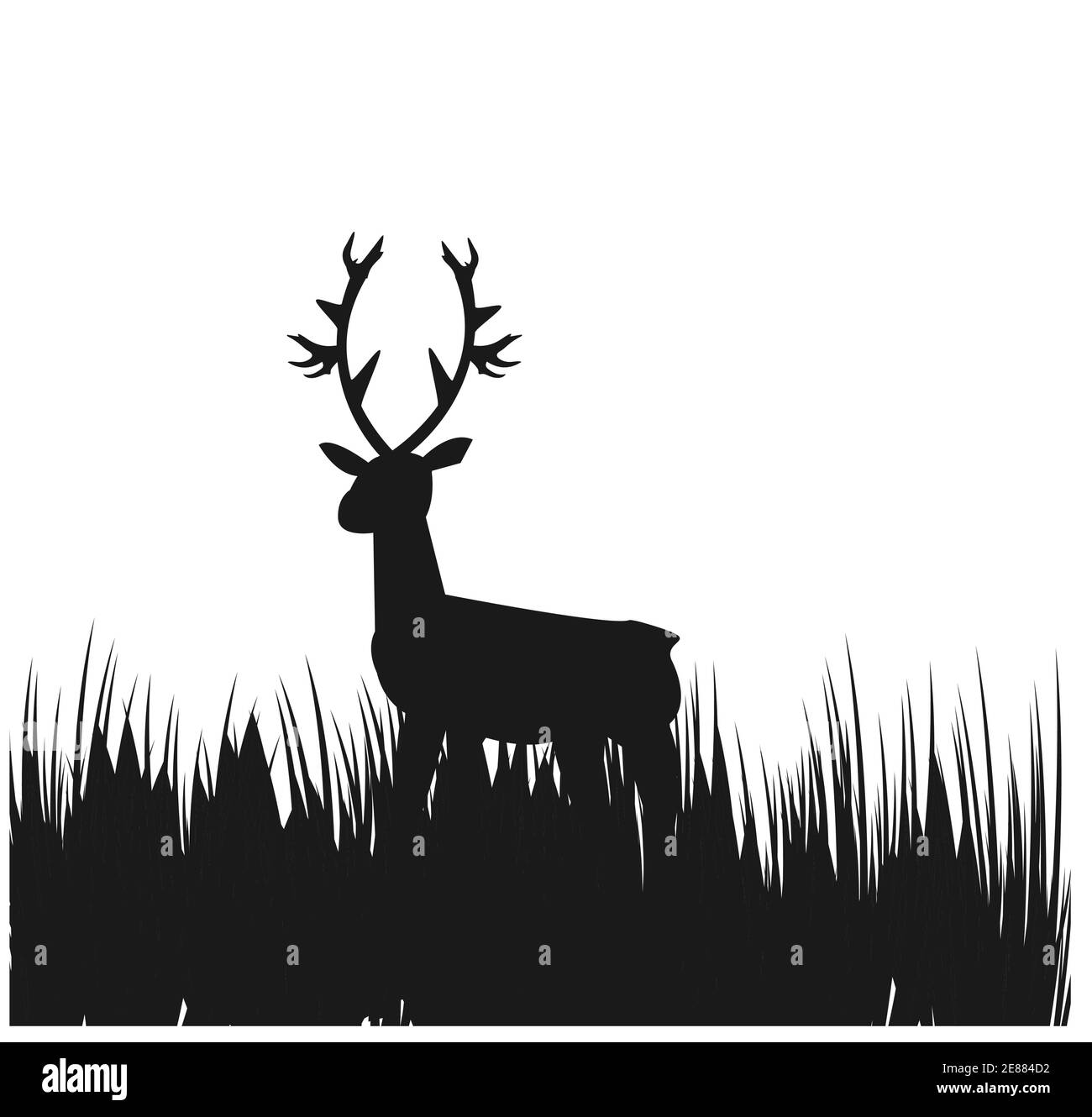 simple picture deer in the grass field vector logo and illustration Stock Vector
