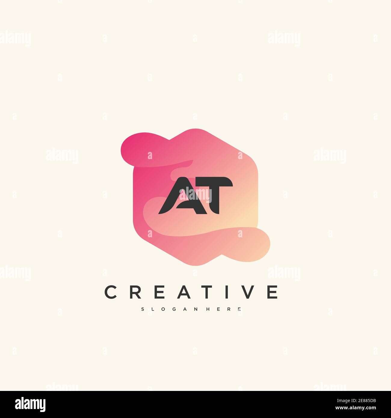 AT Initial Letter logo icon design template elements with wave colorful art Stock Vector