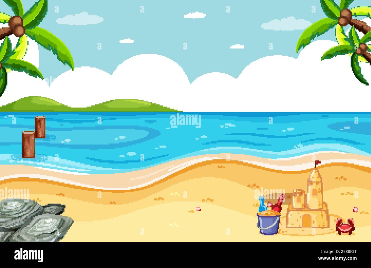 Blank beach scene with sand castle illustration Stock Vector Image ...