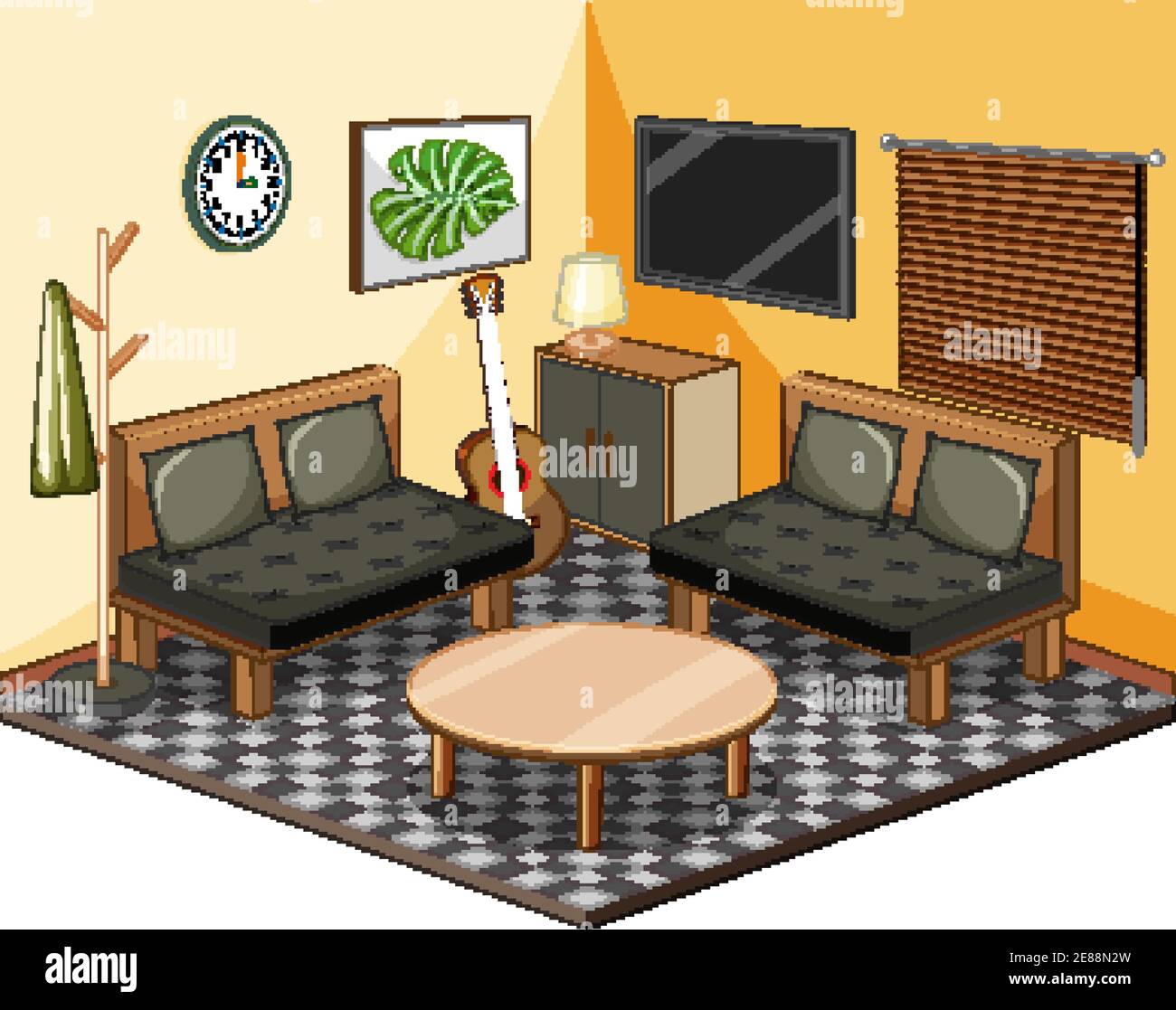 Living room with furnitures isometric illustration Stock Vector Image ...