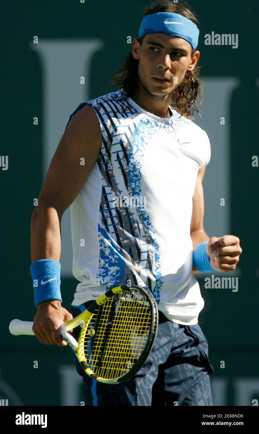 Spain S Rafael Nadal Pumps His Fist After Winning A Point Against Donald Young Of The U S During Their Match At The Pacific Life Open Tennis Tournament In Indian Wells California March 17