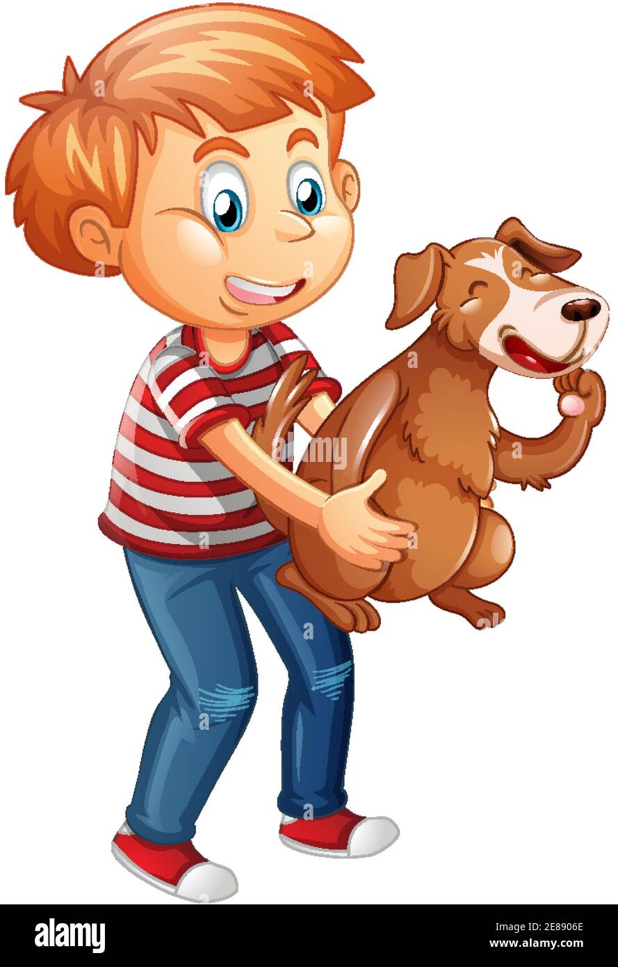 Boy playing with a dog isolated on white background illustration Stock ...