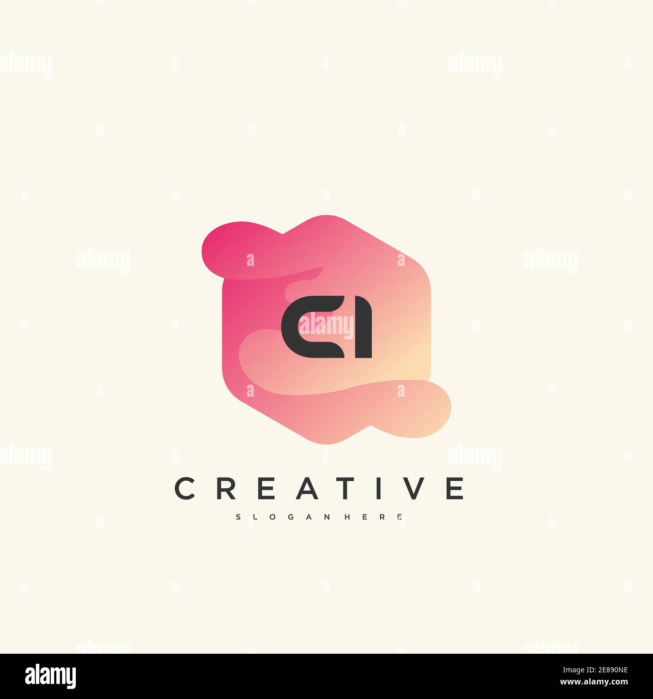 CI Initial Letter logo icon design template elements with wave colorful art Stock Vector
