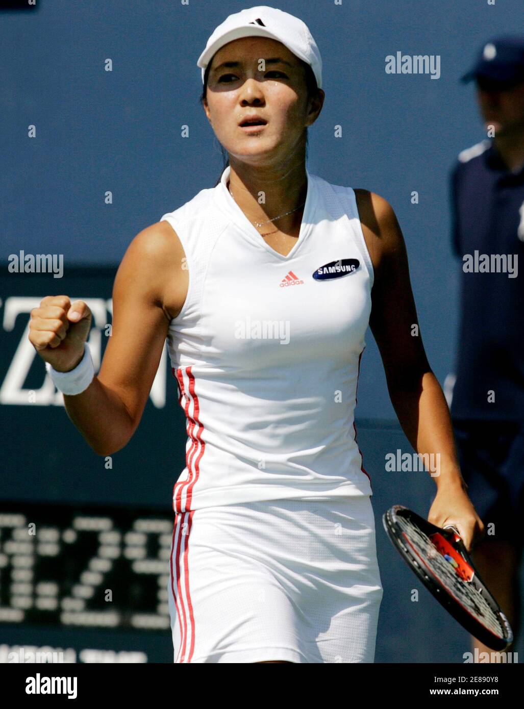 Cho Yoon Jeong of South Korea celebrates a point against Gisela Dulko of  Argentina during their second round match at the U.S. Open tennis  tournament in Flushing Meadows, New York, September 1,