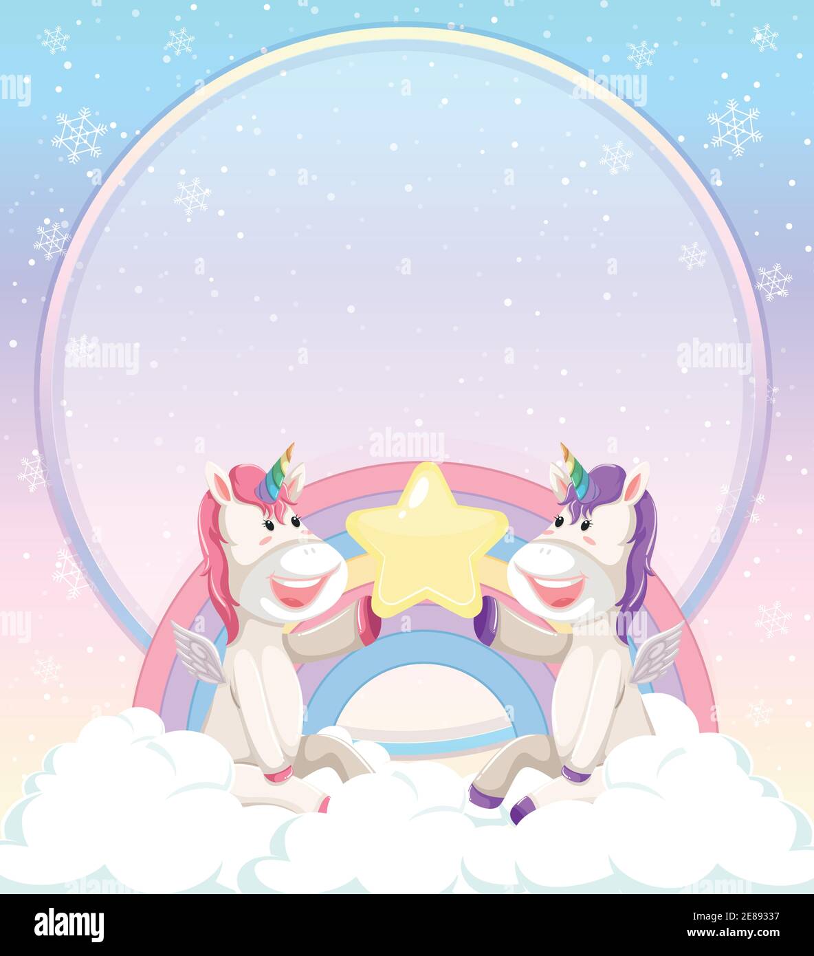 Blank banner with cute unicorn sit on the cloud illustration Stock ...