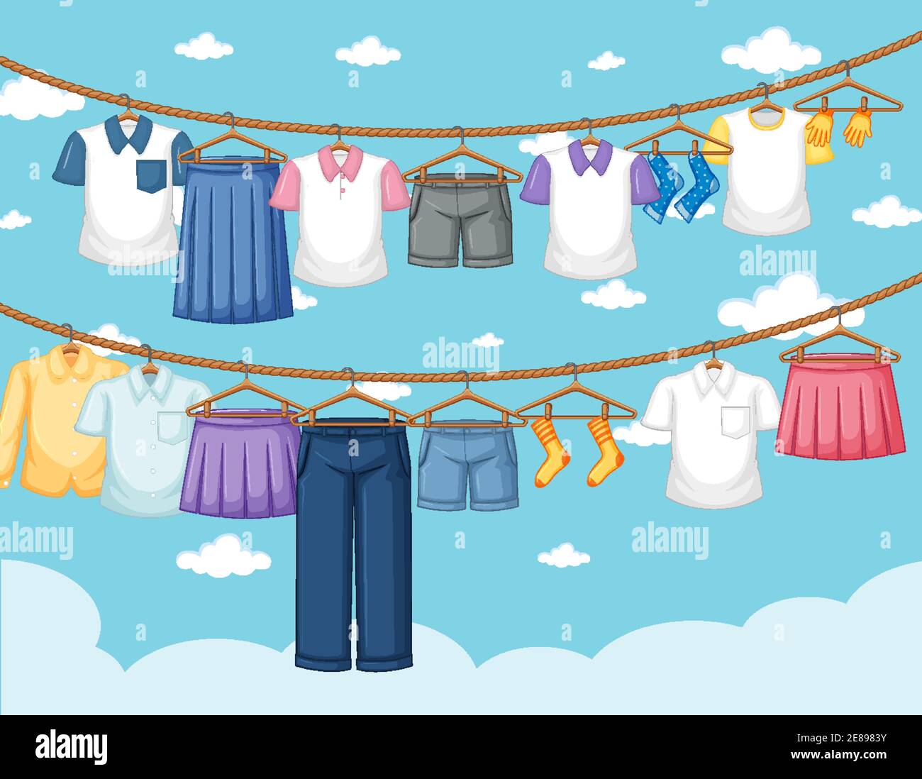 Clothes drying and hanging outdoor background illustration Stock Vector