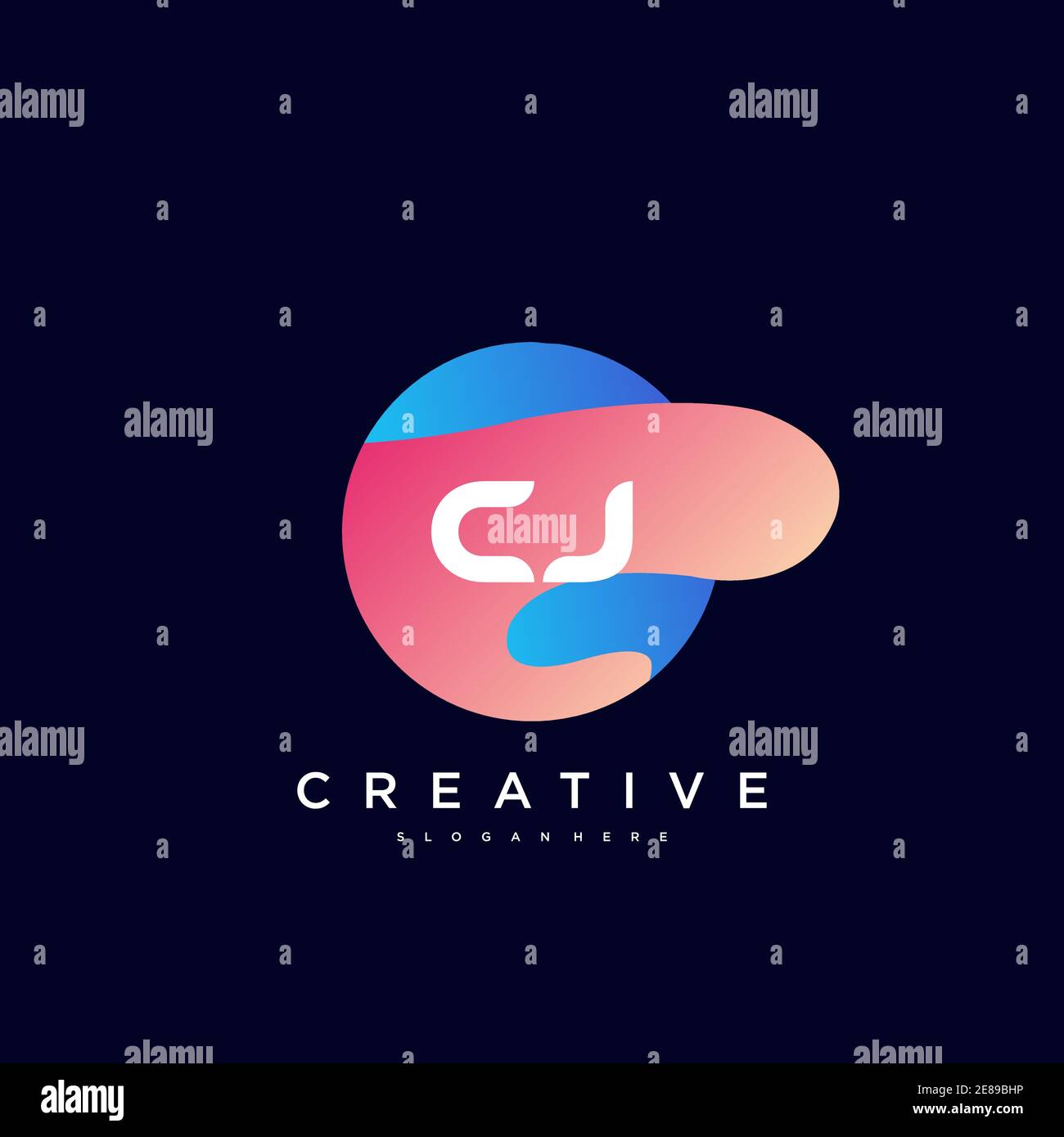 CJ Initial Letter logo icon design template elements with wave colorful art Stock Vector