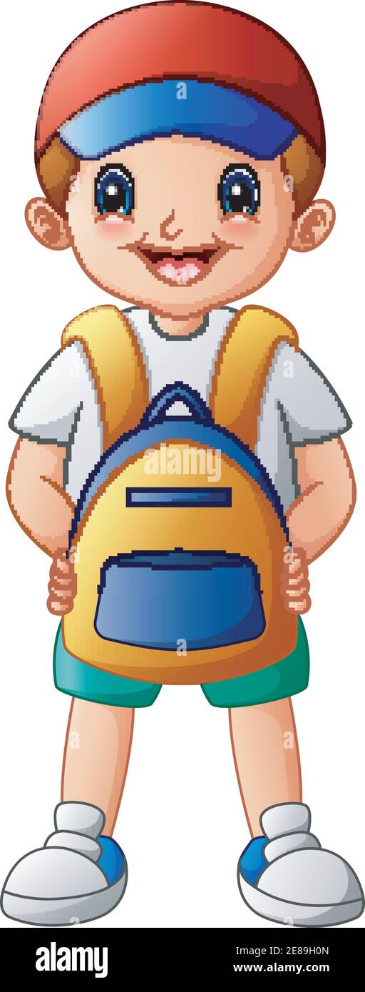 Vector illustration of Cute boy cartoon with backpack Stock Vector