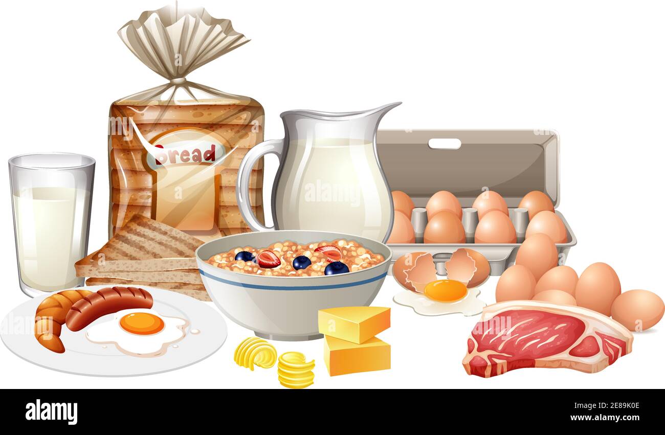 Healthy breakfast on white background illustration Stock Vector Image