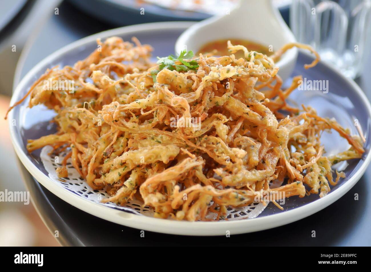 fried mushroom or deep fried Mushroom and dip Stock Photo Alamy