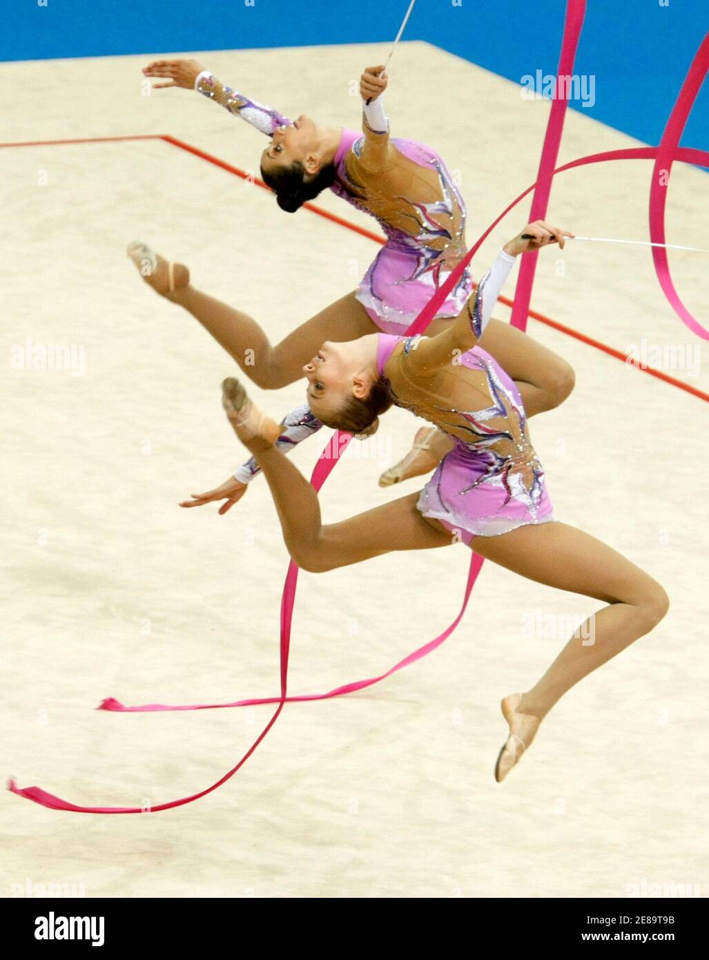 Italy performs in the ropes and ribbons portion during the group apparatus final at the Rhythmic