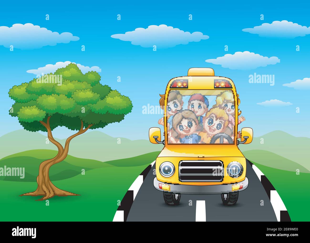 Vector illustration of Happy children riding on school bus Stock Vector ...