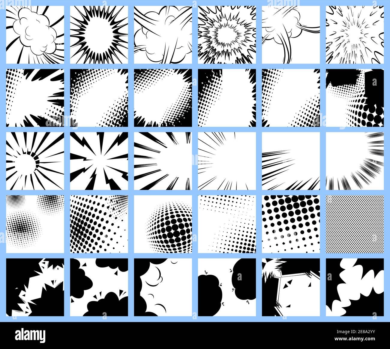 Huge set of black and white comic book backgrounds. Abstract cartoon